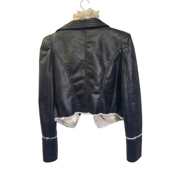 Boston Proper Black Faux Leather Off White Shearling Collar Moto Jacket - Picture 8 of 10